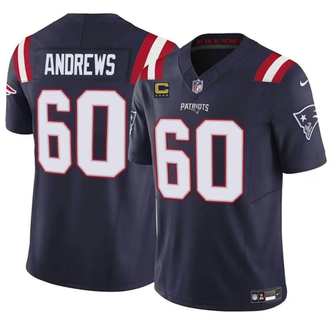 Men's New England Patriots #60 David Andrews Navy 2024 F.U.S.E. With 4-Star C Patch Vapor Limited Football Stitched Jersey